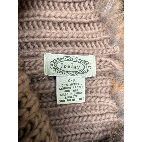 VTG Joolay ACRYLIC & RABBIT FUR TRIM BROWN SCARF WARM 35" ROUND 8"W. - Picture 2 of 3